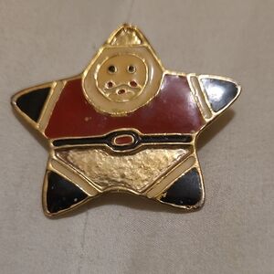 Star-Shaped Enamel Pin with Red, Black & Gold Vintage